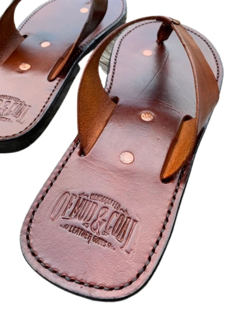 Mens Leather Sandals-Brown