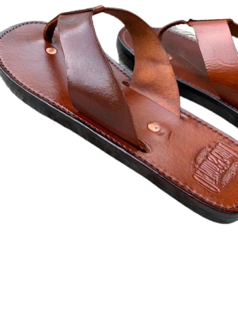 Mens Leather Sandals-Brown