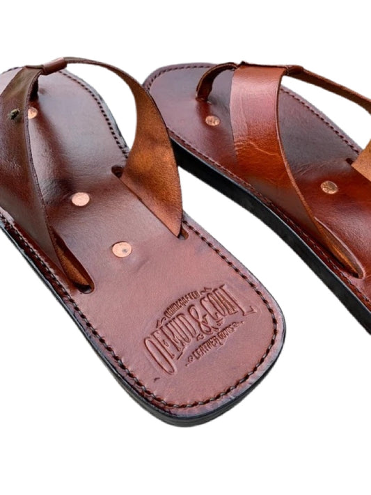 Mens Leather Sandals-Brown