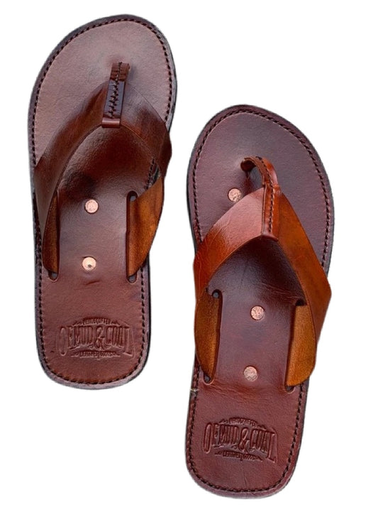 Mens Leather Sandals-Brown